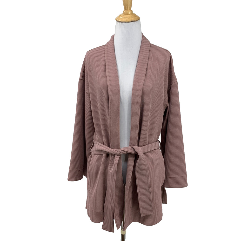 Lululemon Wrap Womens 6 Mauve Ribbed Softstreme Belted Open Front Cardigan